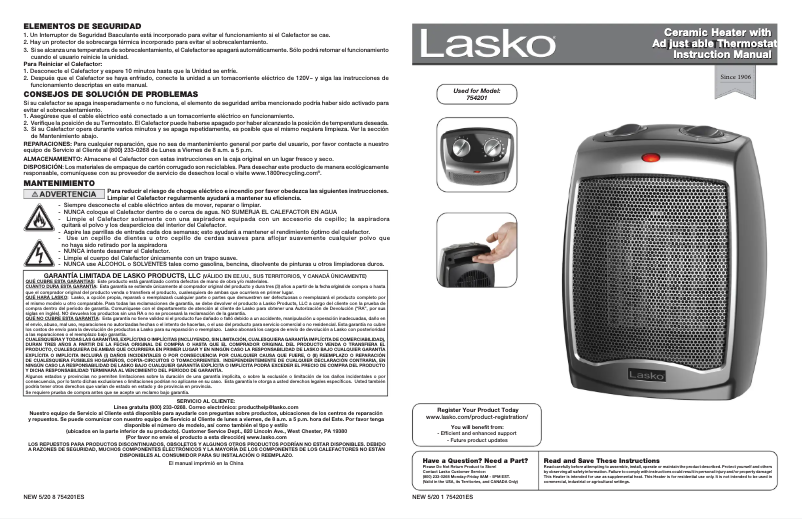 Página 1 del manual Manual de usuario Lasko Ceramic 754201