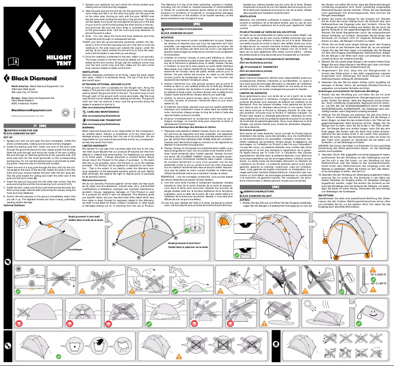 Page 1 de la notice Manuel utilisateur Black Diamond HiLight 2P