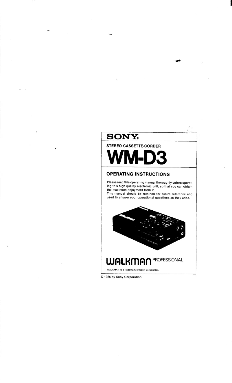 Page n°1 - Manuel utilisateur Sony Walkman WM-D3