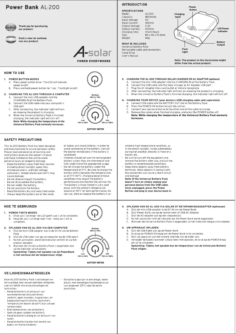 Page n°1 - Manuel utilisateur Xtorm AL250