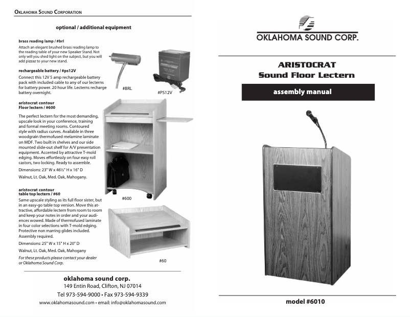 Page 1 de la notice Manuel utilisateur Oklahoma Sound 6010