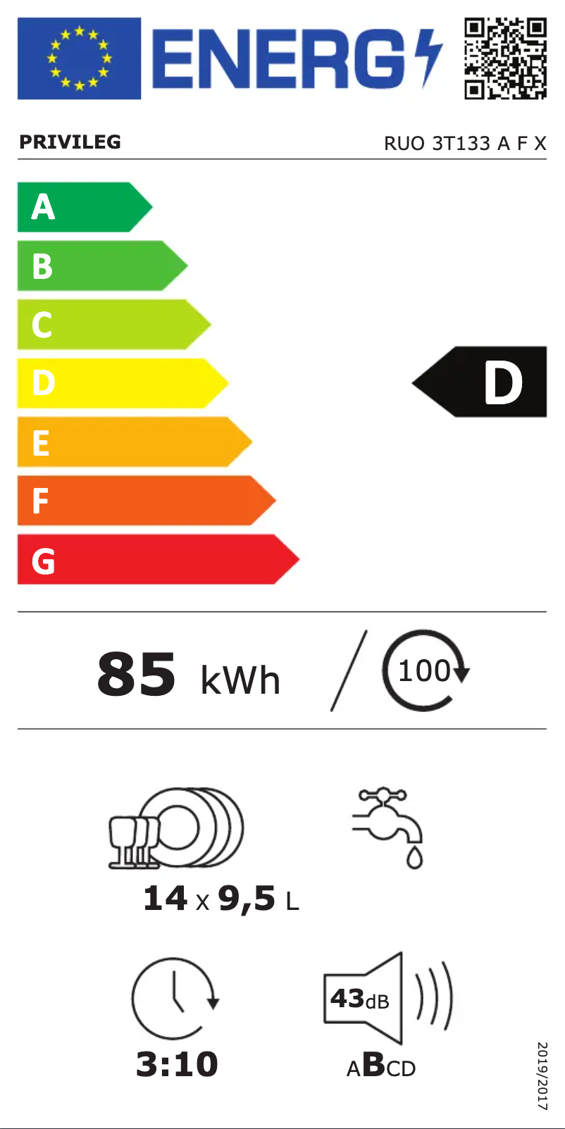 Page 1 de la notice Label énergétique Privileg RUO 3T133 A F X