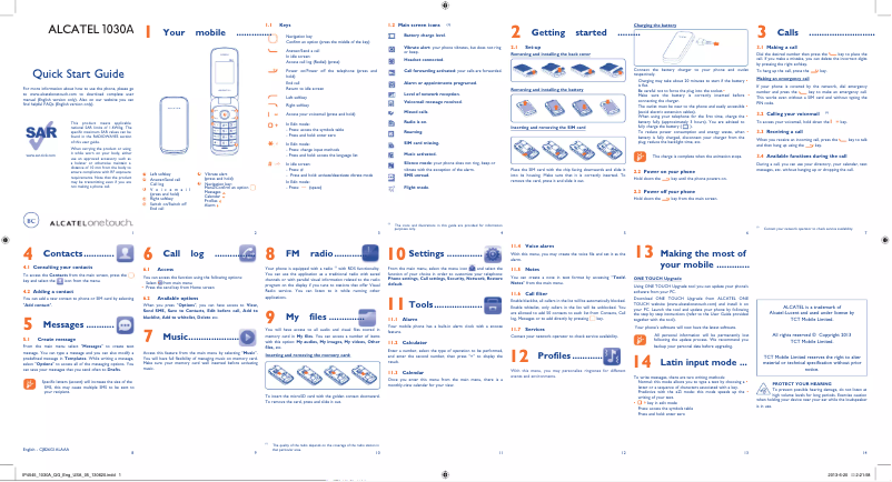 Image de la première page du manuel de l'appareil One Touch 1030A