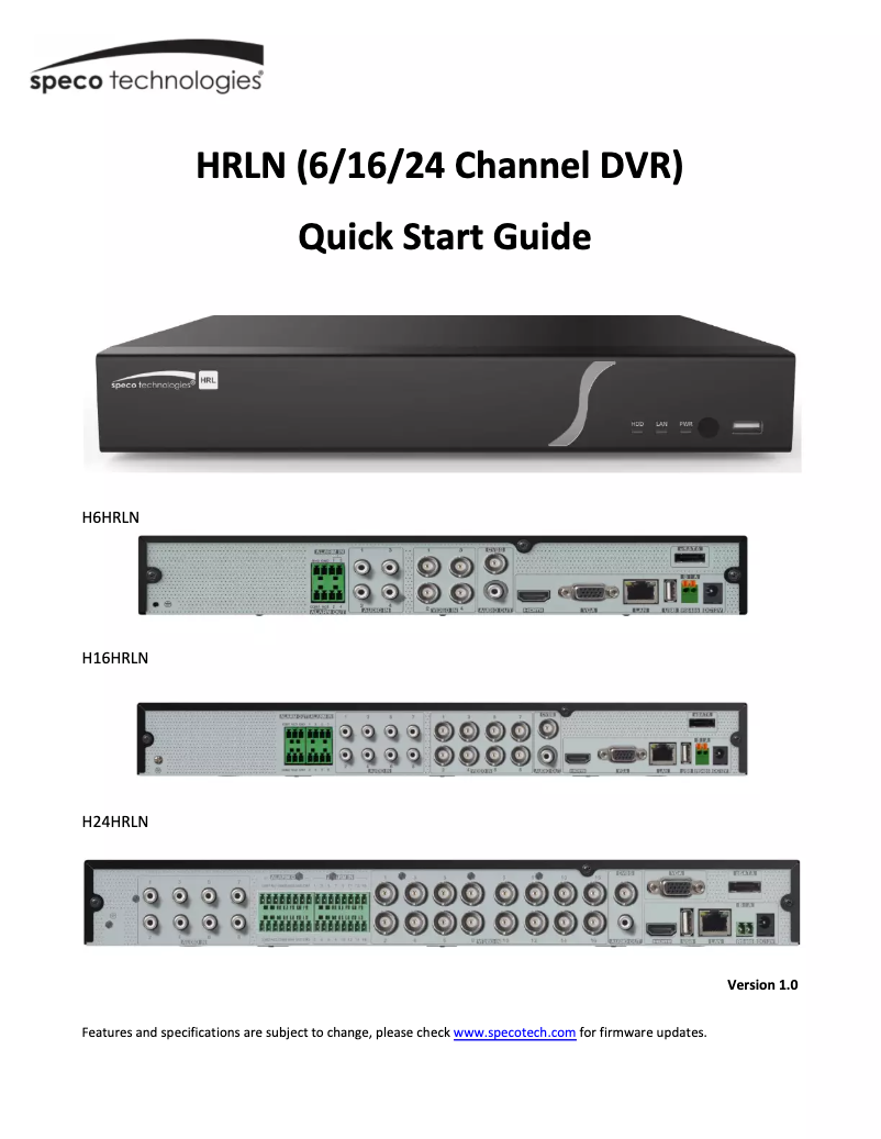 Page 1 de la notice Guide de démarrage rapide Speco Technologies H24HRLN