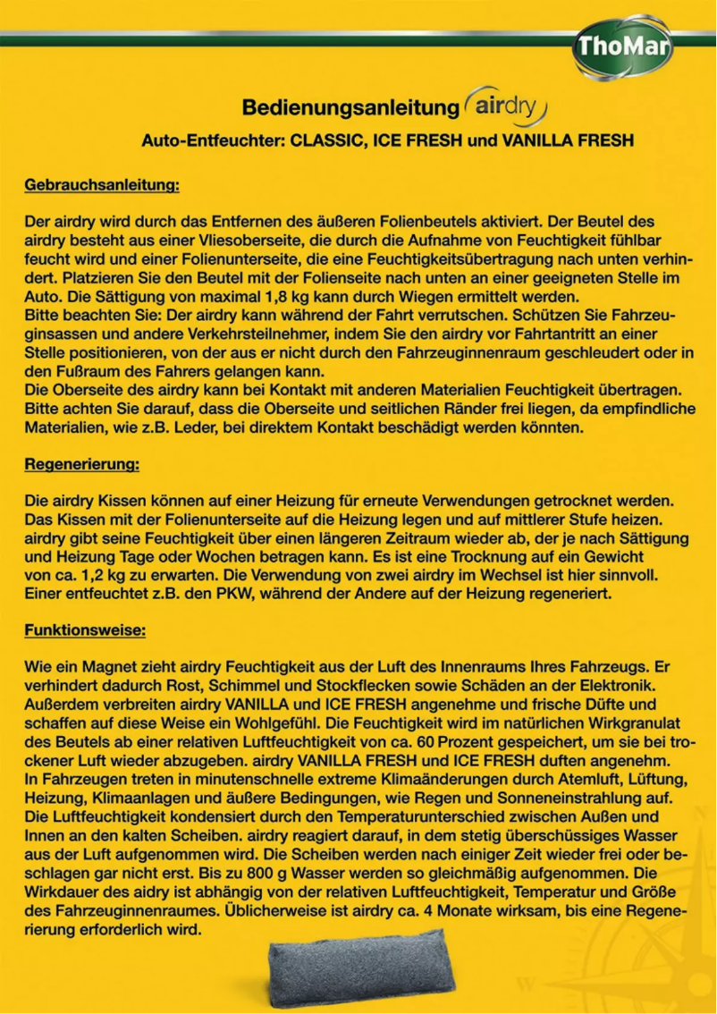 Page n°1 - Manuel utilisateur ThoMar airdry Vanilla