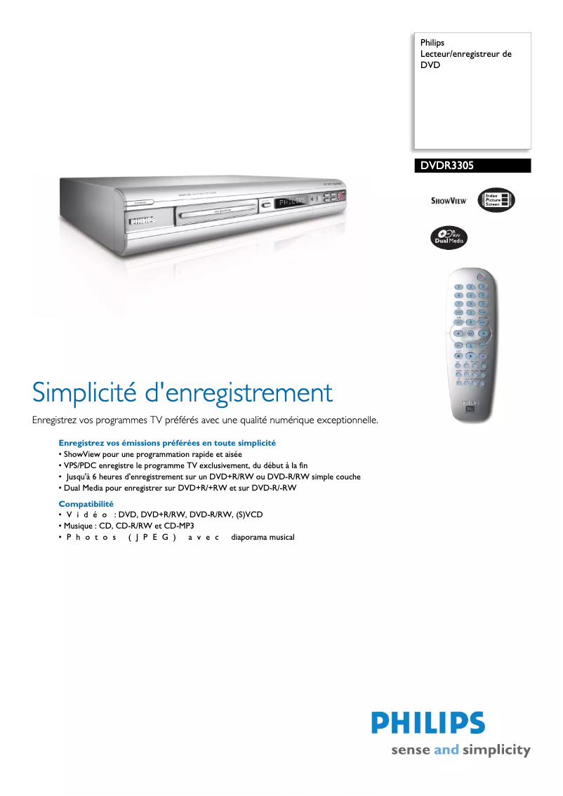 Image de la première page du manuel de l'appareil DVDR3305