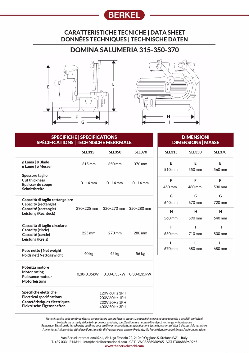 Page n°1 - Fiche technique Berkel Domina Salumeria SLL370