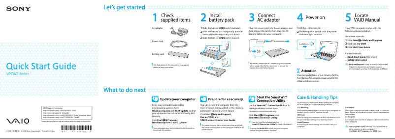 Image de la première page du manuel de l'appareil Vaio VPCW211
