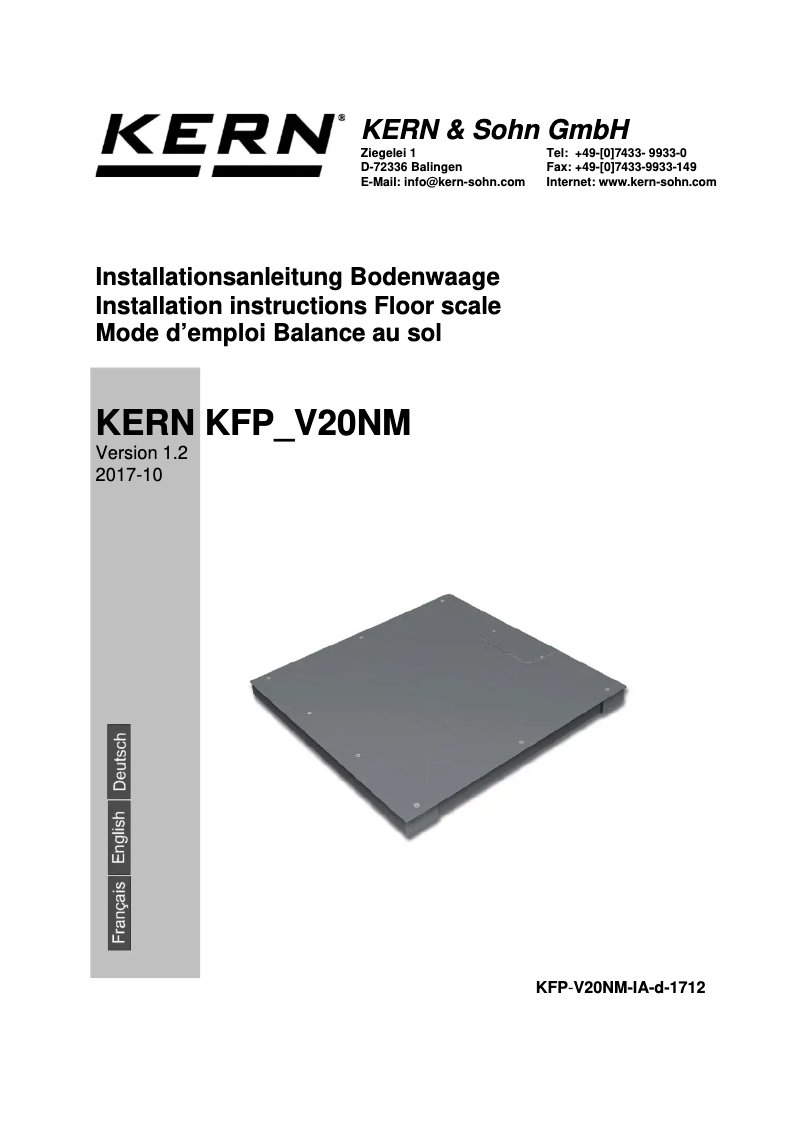 Page 1 de la notice Guide d'installation Kern BFB 1T-4SAM