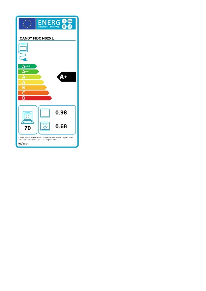 Page n°1 - Label énergétique Candy FIDC N625 L