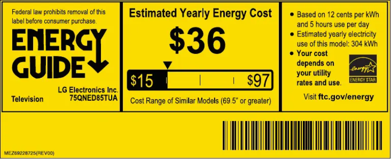 Page n°1 - Label énergétique LG 75QNED85TUA