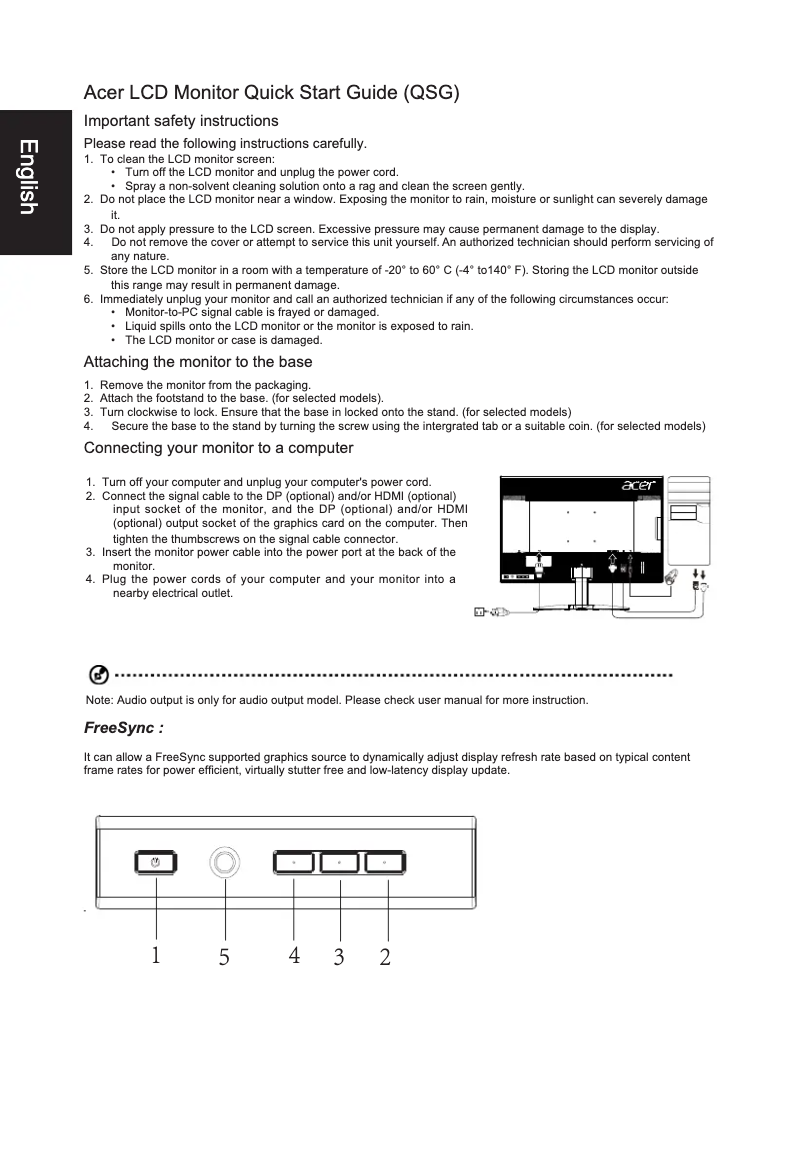 Page 1 de la notice Guide de démarrage rapide Acer KG271B
