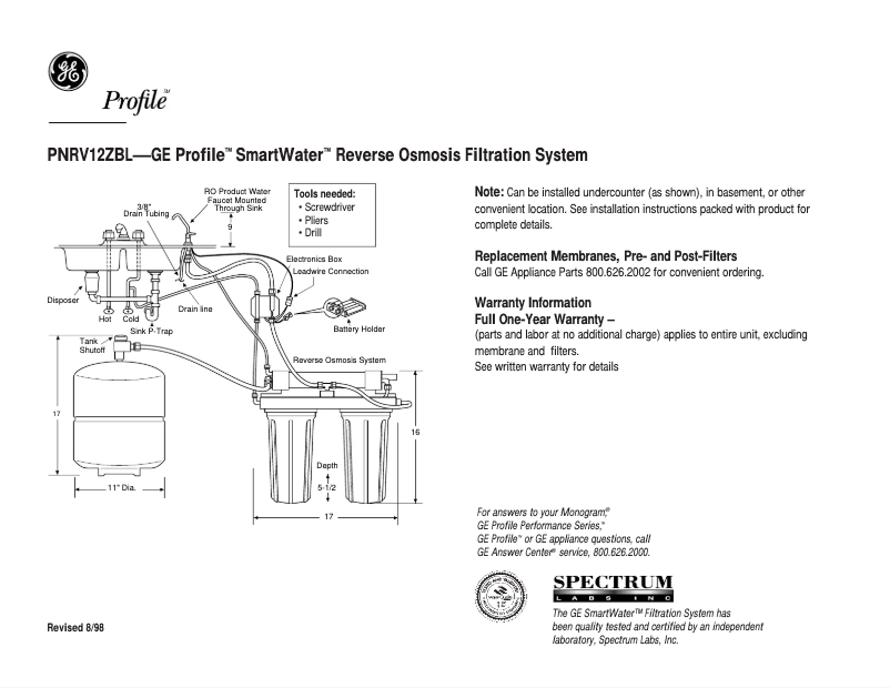 Image de la première page du manuel de l'appareil Profile PNRV12ZBL