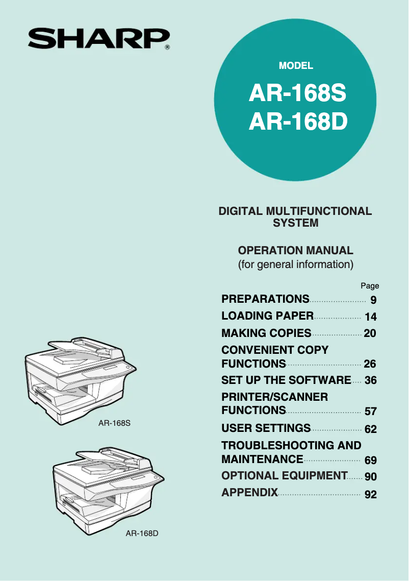 Image de la première page du manuel de l'appareil AR-168S