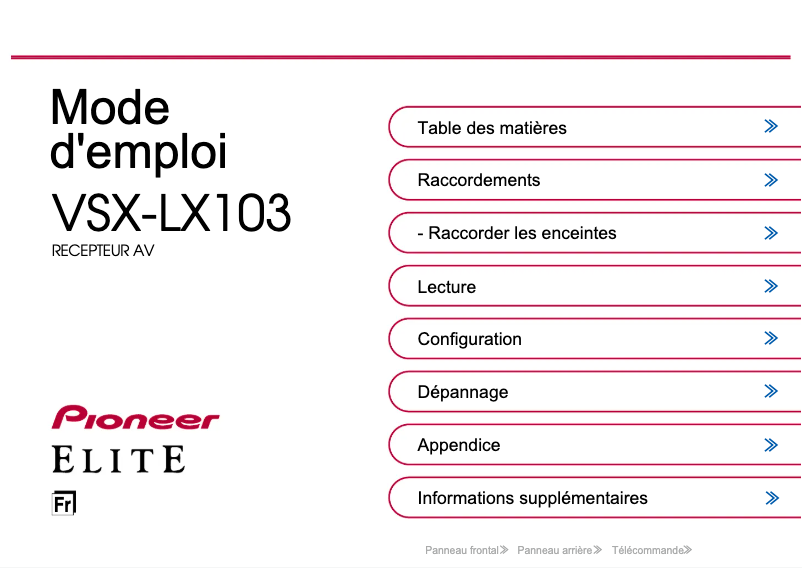 Image de la première page du manuel de l'appareil VSX-LX103