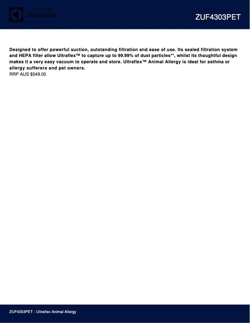 Página 1 del manual Ficha técnica Electrolux UltraFlex