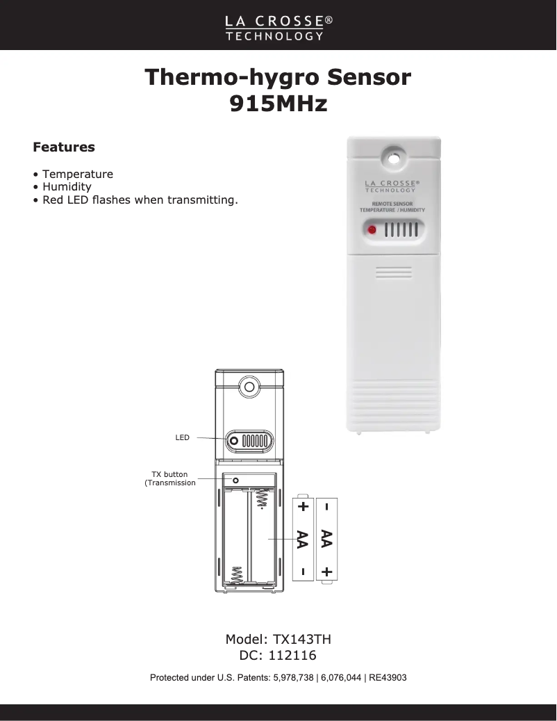 Page n°1 - Manuel utilisateur La Crosse Technology TX143TH