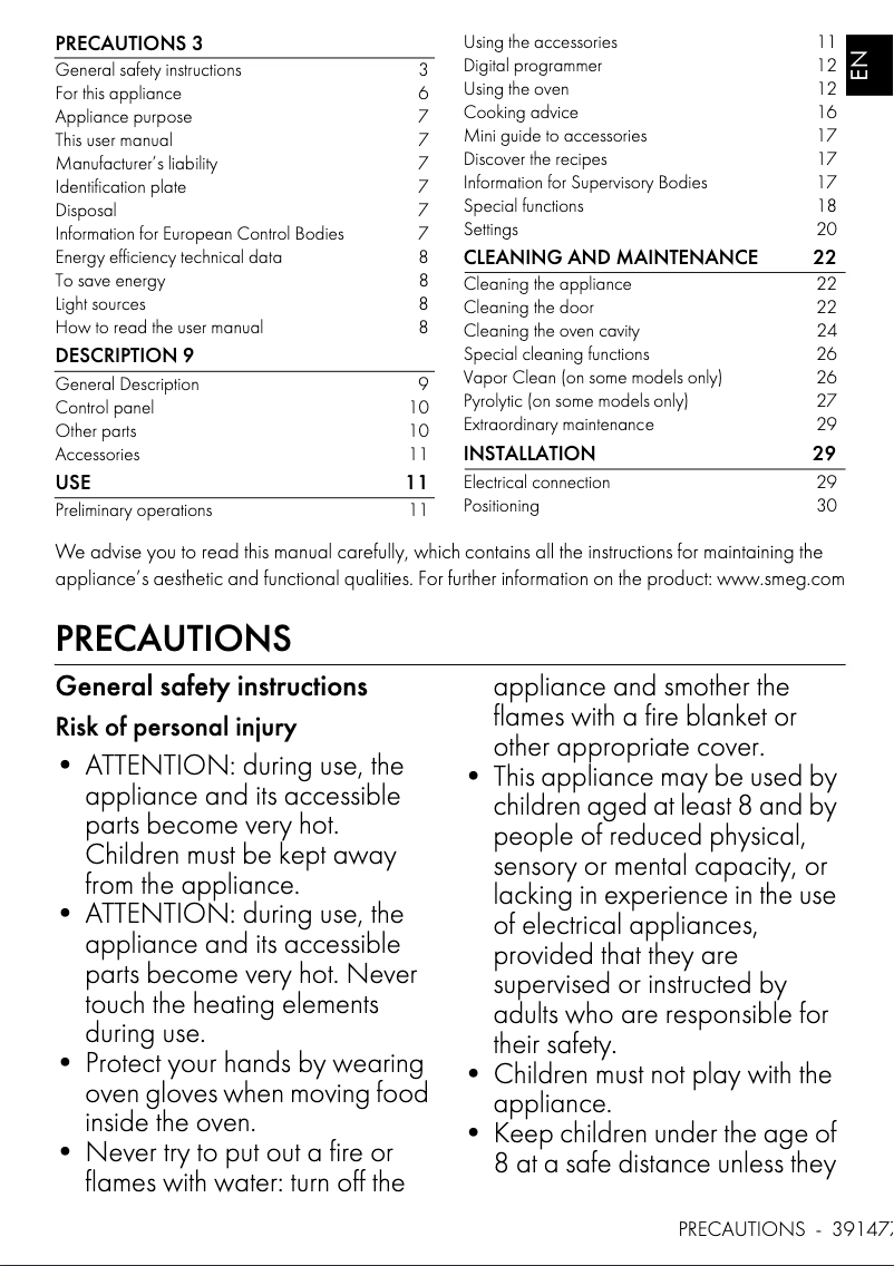 Page 1 de la notice Manuel utilisateur Smeg SOPA6301TX