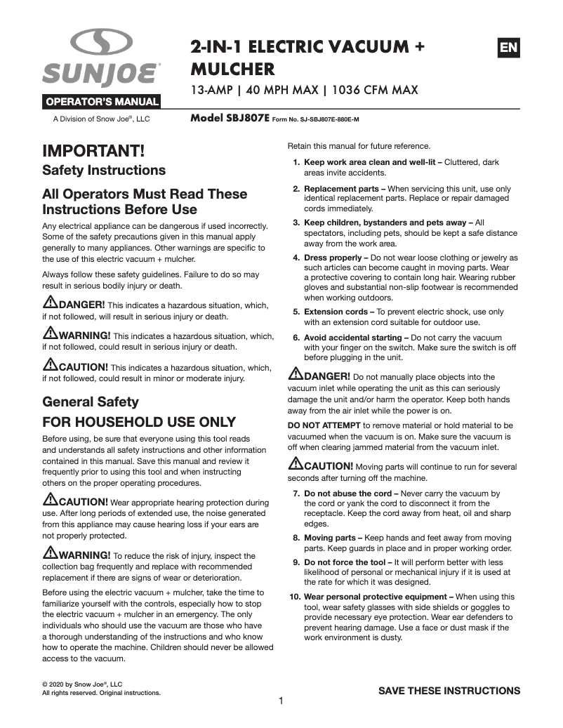 Image de la première page du manuel de l'appareil SBJ807E