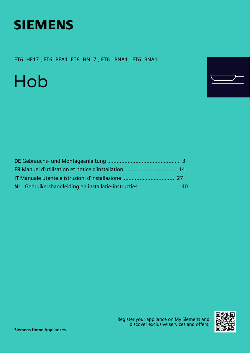 Page n°1 - Guide d'installation Siemens iQ300 ET61RBNA1E