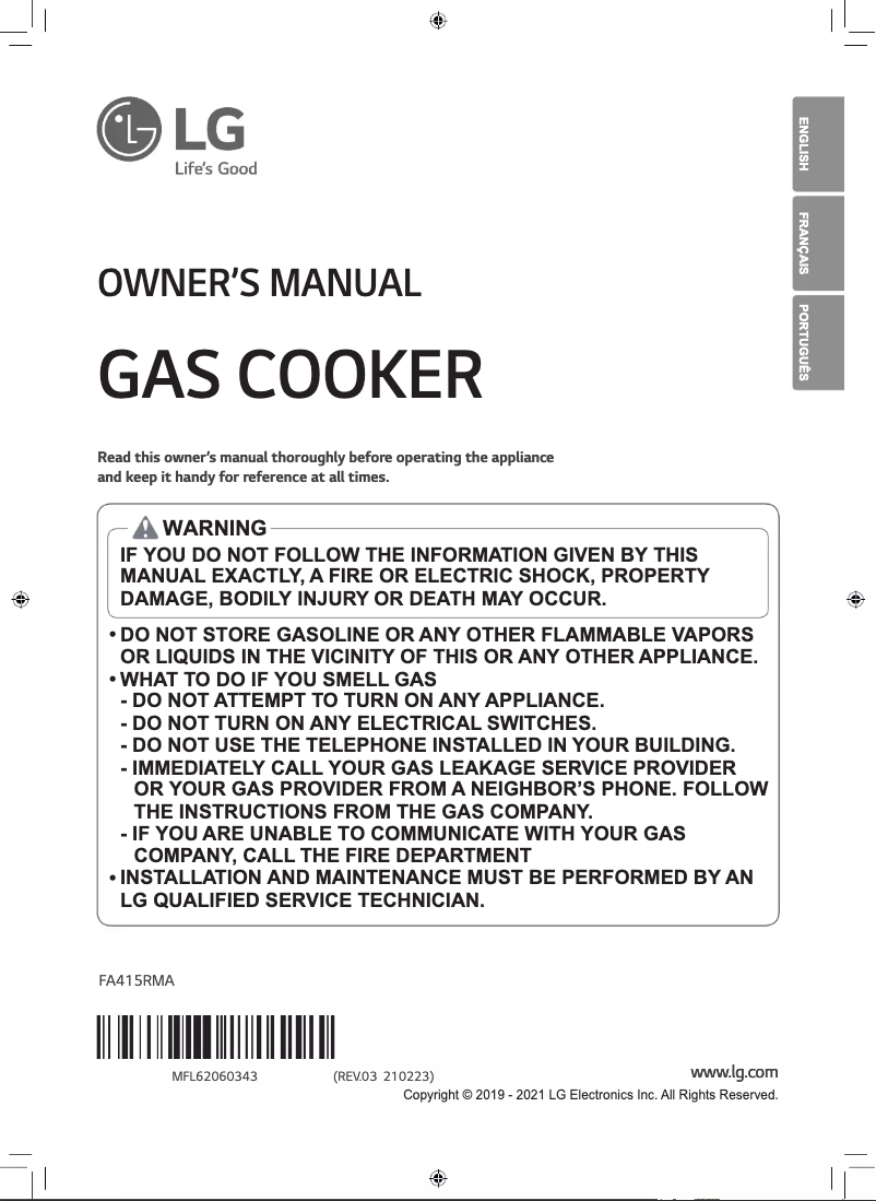 Page 1 de la notice Manuel utilisateur LG FA415RMA