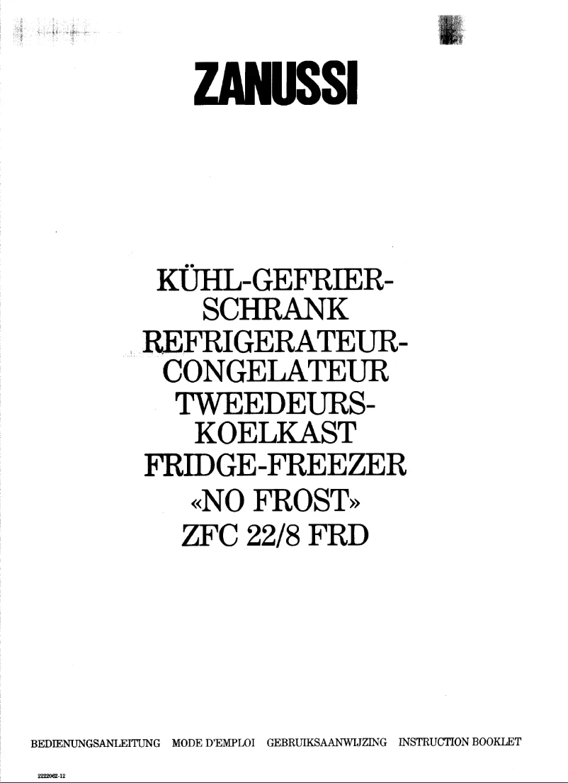 Page n°1 - Manuel utilisateur Zanussi ZFC 22/8 FRD