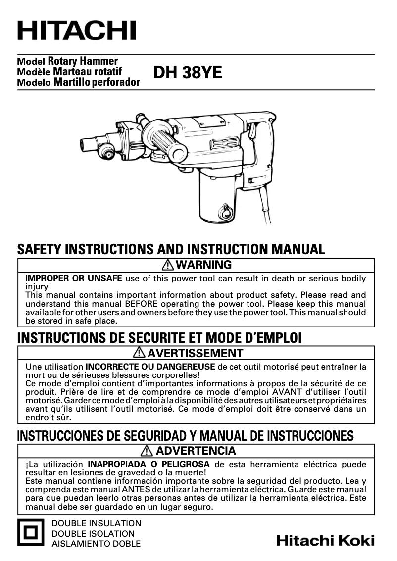 Page 1 de la notice Manuel utilisateur Hitachi DH 38YE