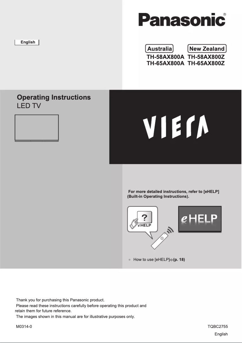 Page 1 de la notice Manuel utilisateur Panasonic TH-65AX800Z