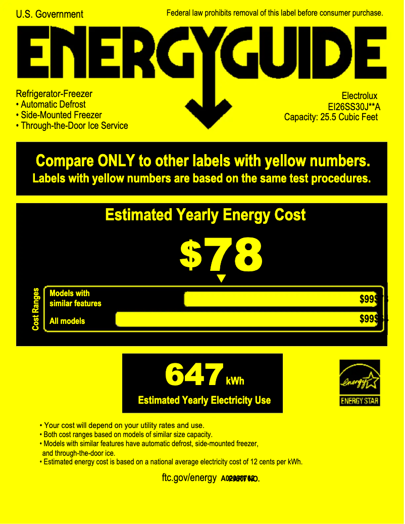 Page 1 de la notice Label énergétique Electrolux EI26SS30JB
