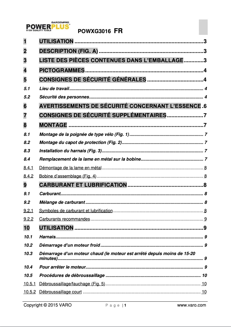 Page 1 de la notice Manuel utilisateur PowerPlus POWXG3016