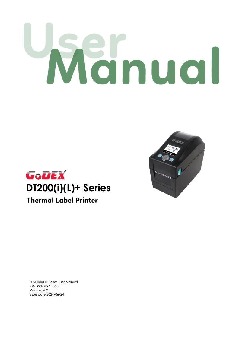 Page n°1 - Manuel utilisateur Godex DT200