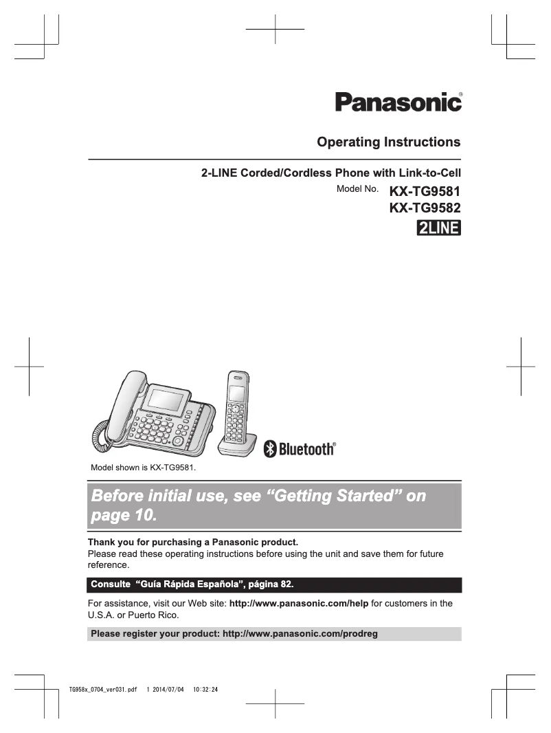 Page n°1 - Manuel utilisateur Panasonic Link2Cell KX-TG9581B