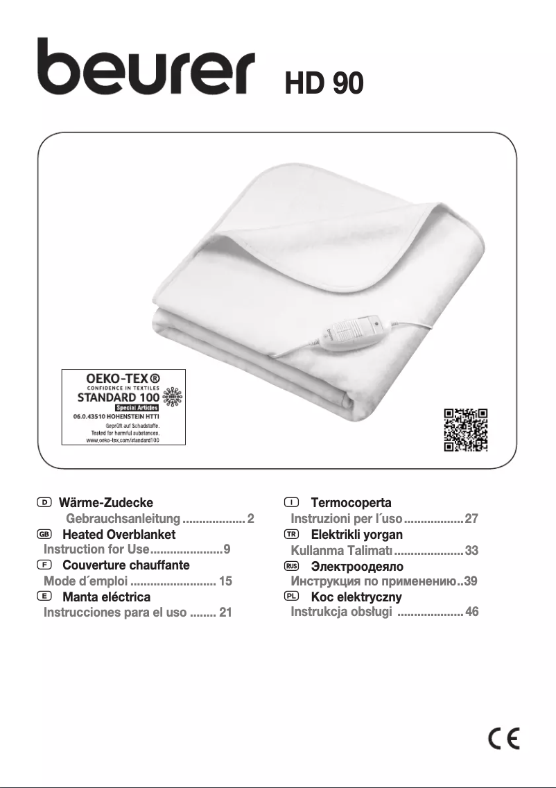 Page 1 de la notice Manuel utilisateur Beurer HD 90