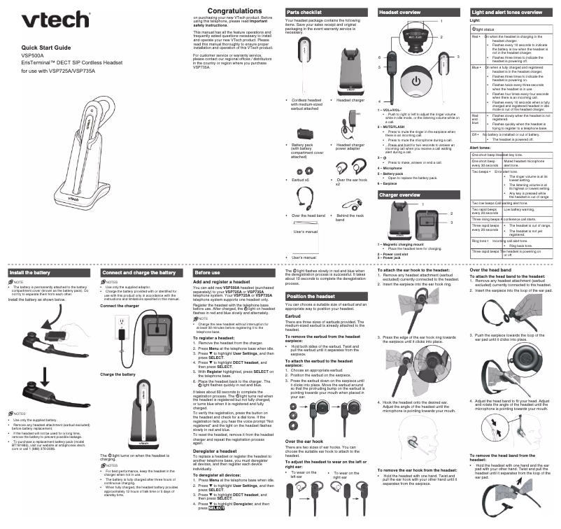 Page 1 de la notice Manuel utilisateur Vtech VSP500A