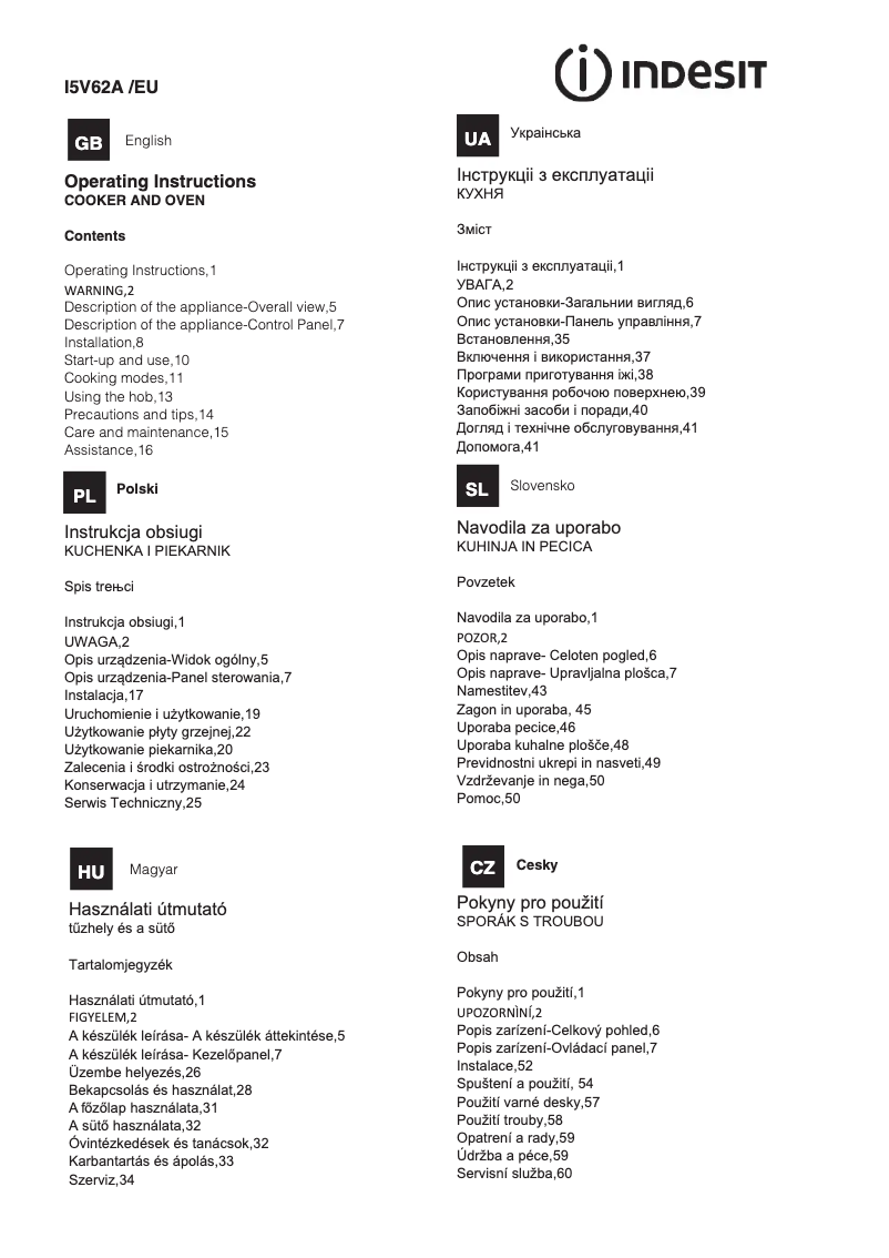 Page n°1 - Manuel utilisateur Indesit I5V62A/EU