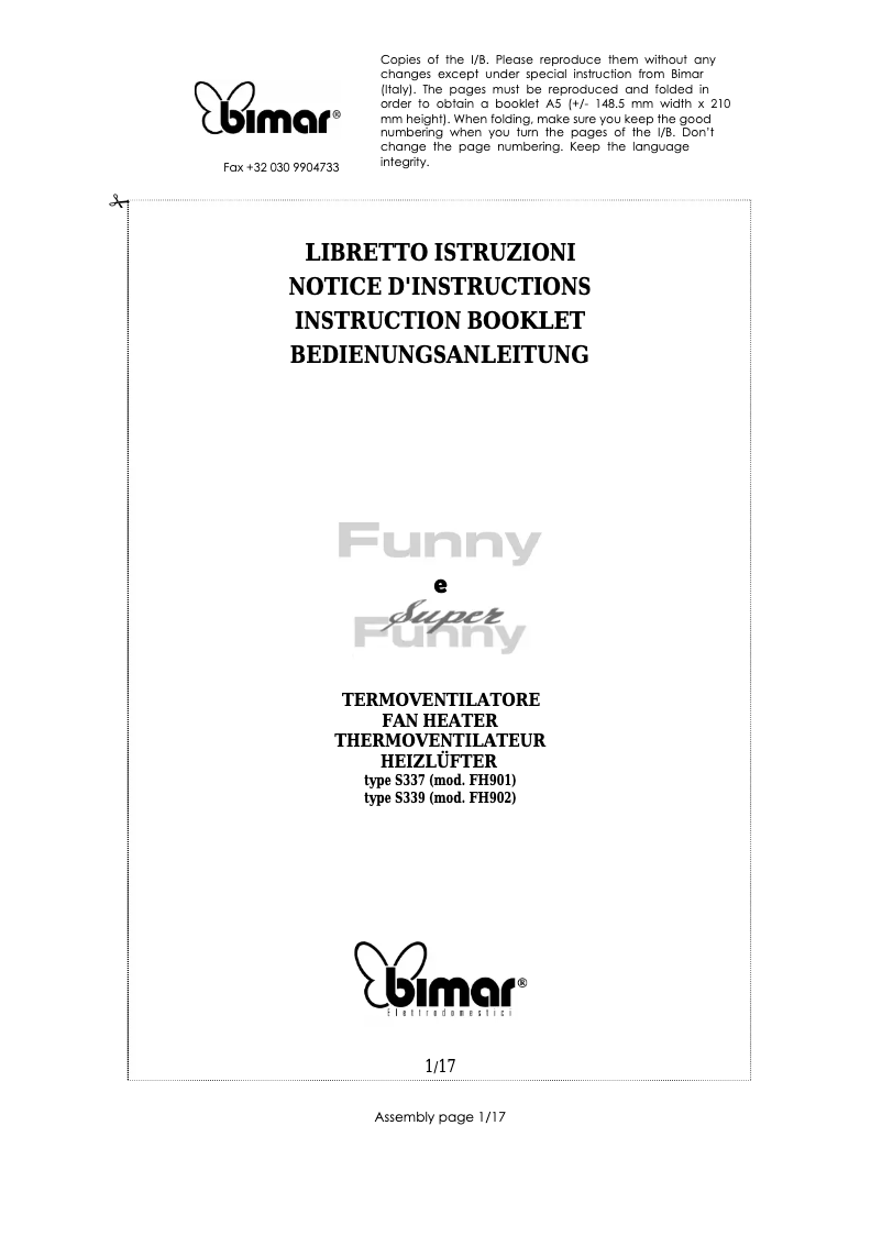 Page 1 de la notice Manuel utilisateur Bimar S339.EU