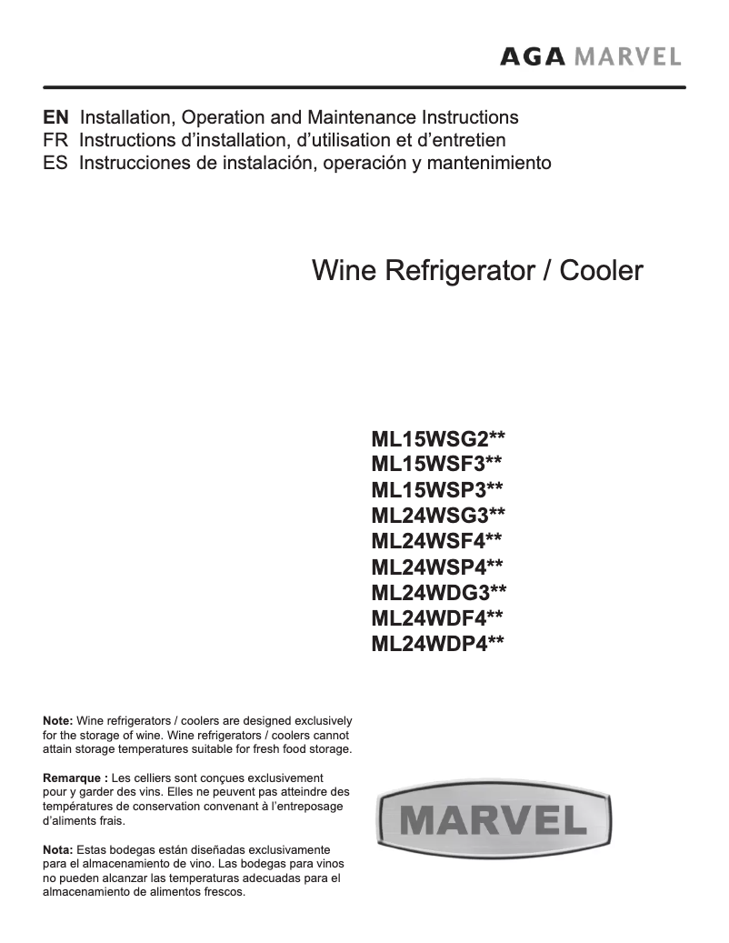 Page n°1 - Manuel utilisateur Marvel ML24WSF4RP