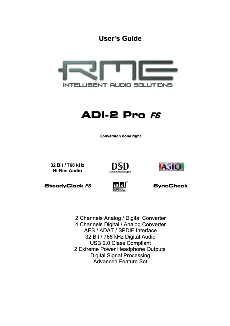 Page 1 de la notice Manuel utilisateur RME ADI-2 Pro FS