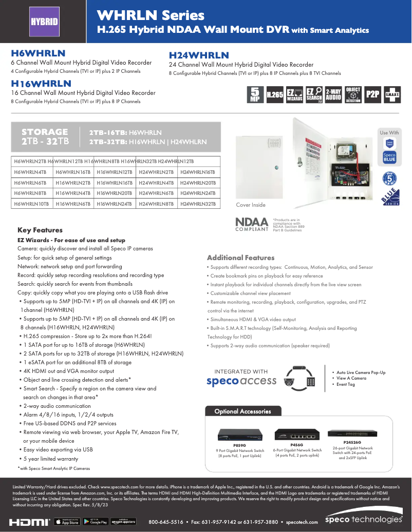 Page 1 de la notice Fiche technique Speco Technologies H16WHRLN