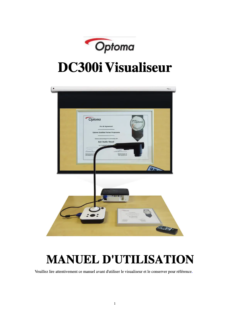Page 1 de la notice Manuel utilisateur Optoma DC300i