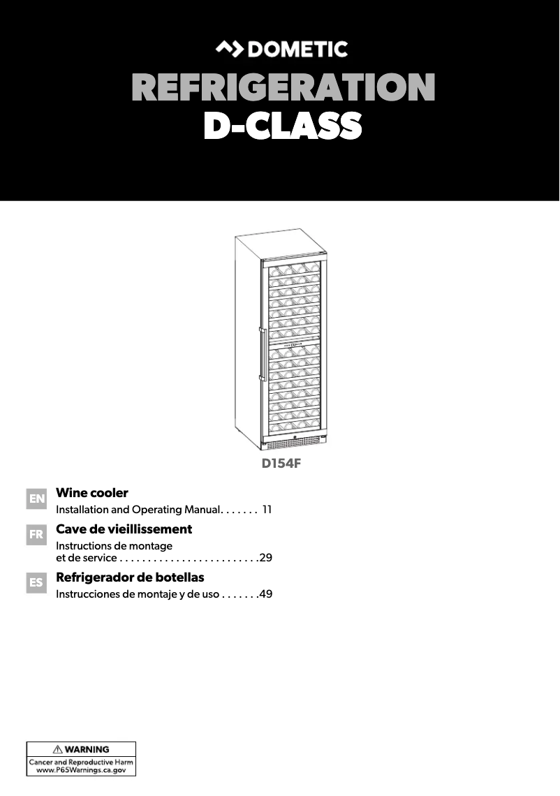 Page 1 de la notice Manuel utilisateur Dometic D154F