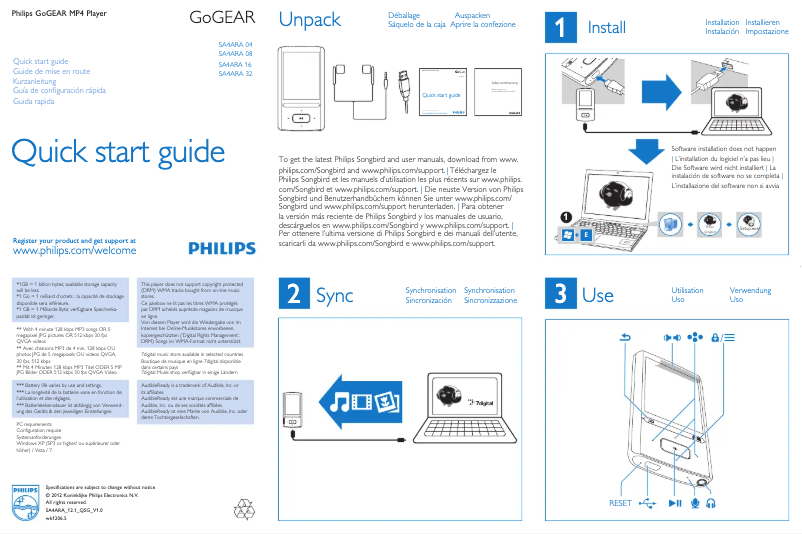 Page 1 de la notice Manuel utilisateur Philips GoGear SA4ARA