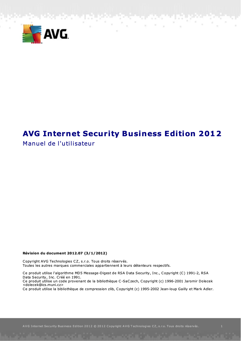 Page 1 de la notice Manuel utilisateur AVG Internet Security Business Edition (2012)