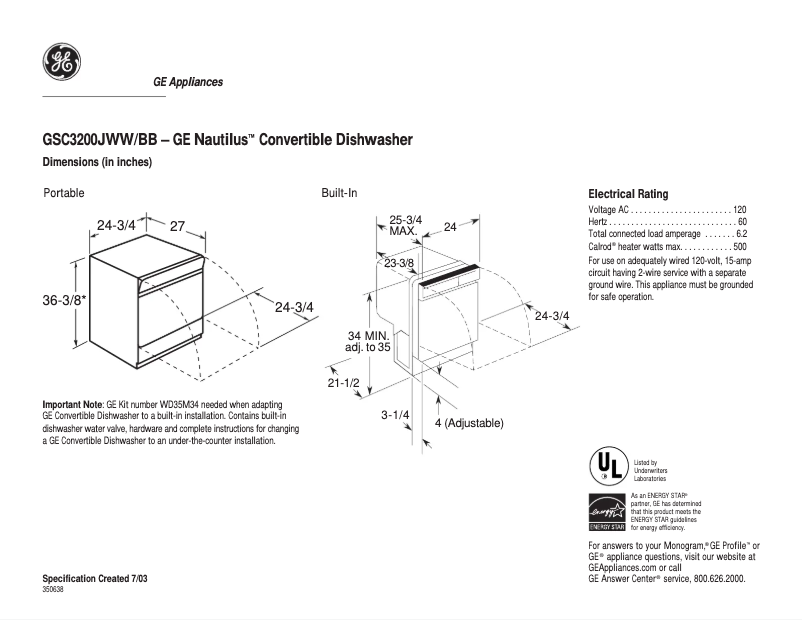 Image de la première page du manuel de l'appareil GSC3200JWW