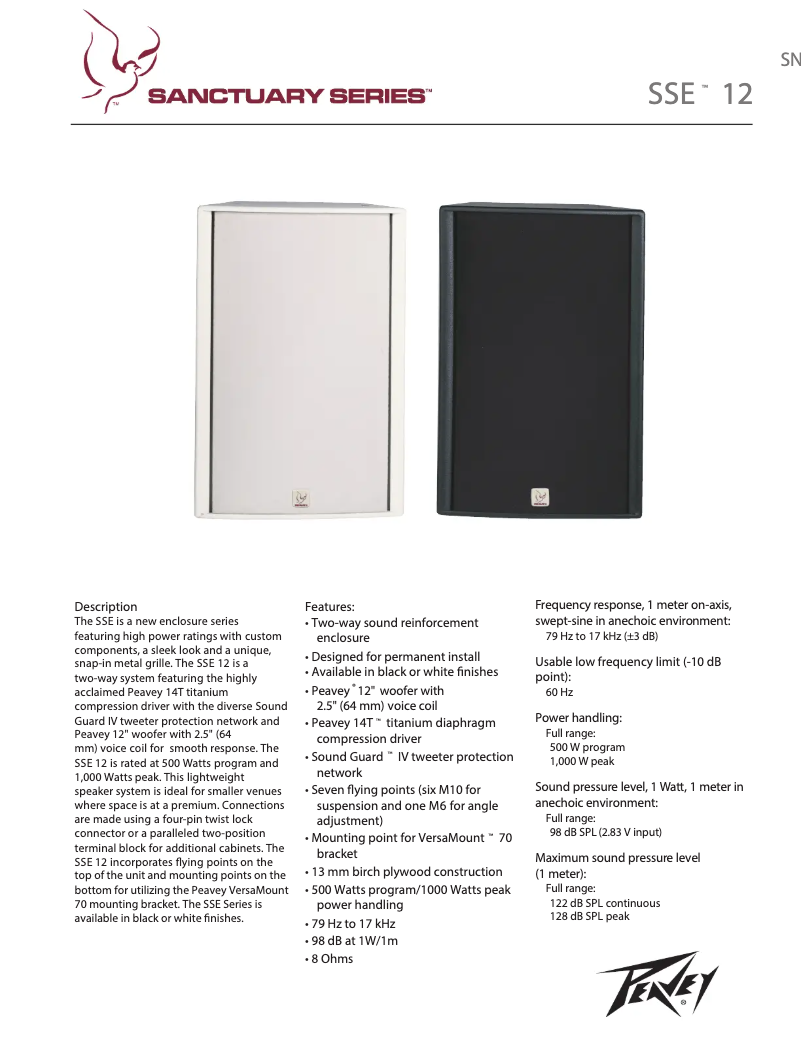 Page 1 de la notice Manuel utilisateur Peavey SSE 12