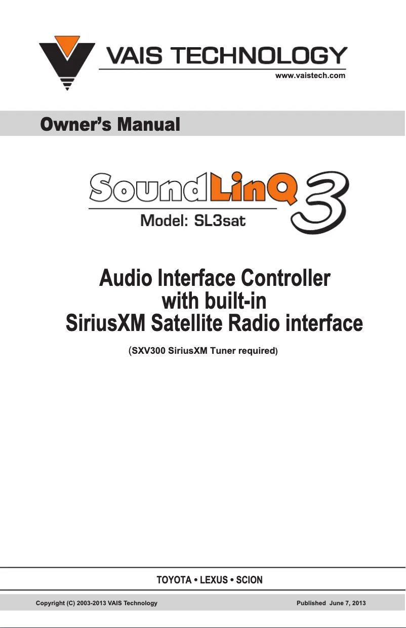 Page n°1 - Manuel utilisateur VAIS Technology SL3sat-T