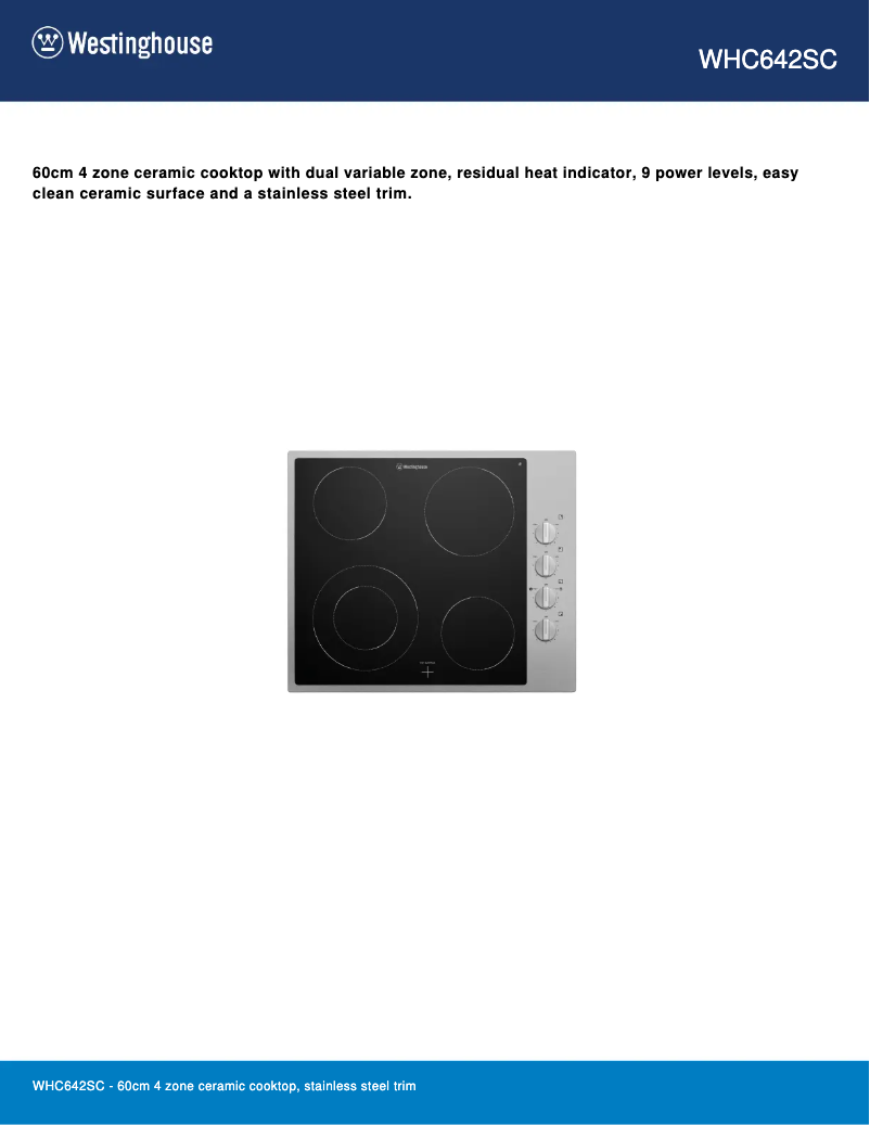Page n°1 - Fiche technique Westinghouse WHC642SC