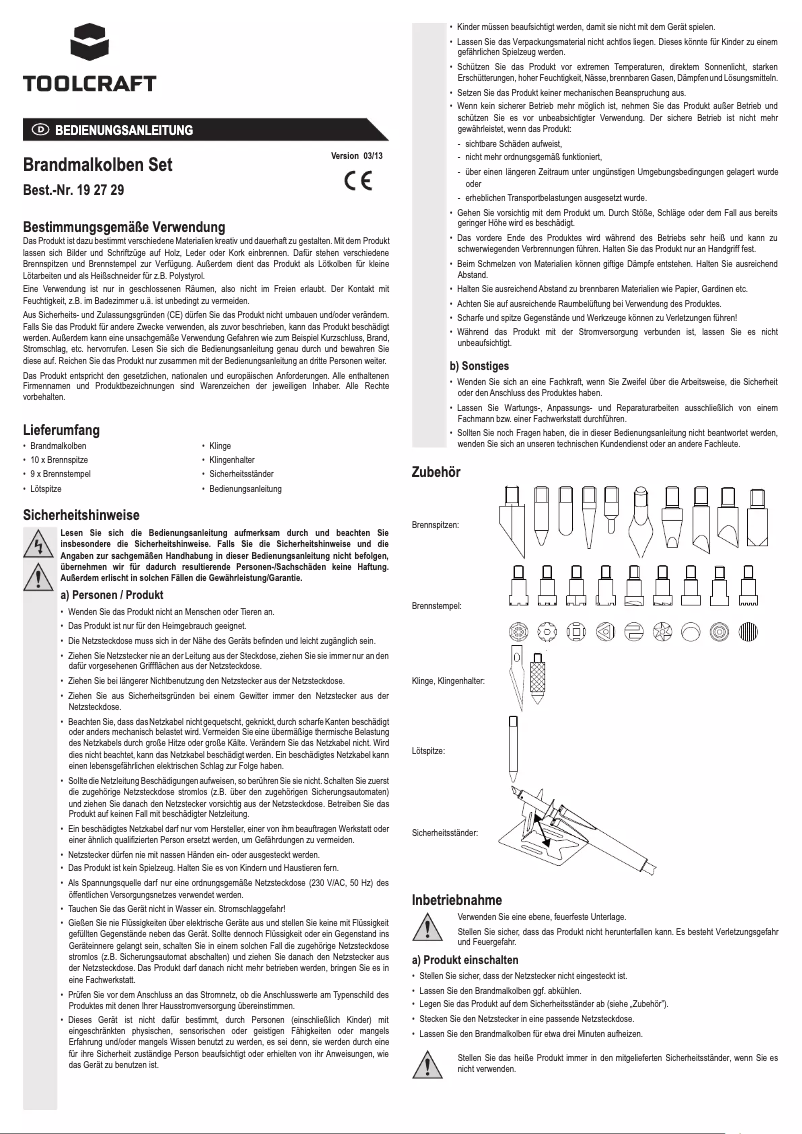 Page 1 de la notice Manuel utilisateur Toolcraft MD-30WB