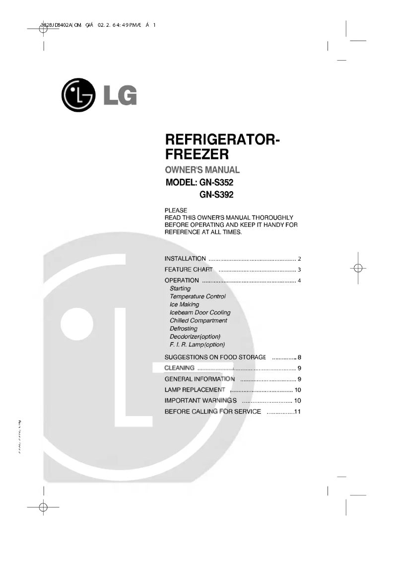 Page 1 de la notice Manuel utilisateur LG GN-S352QLCK