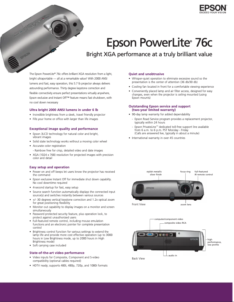 Page 1 de la notice Brochure Epson PowerLite 76c